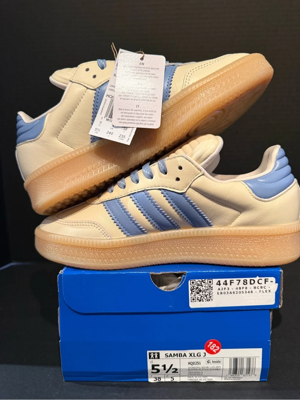 adidas Samba Sneakers in Cream with Light Blue Stripes 6.5W/5.5Y